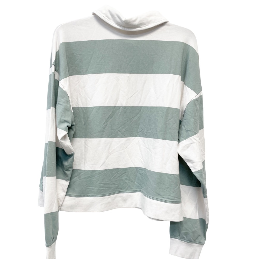 All in Motion Women's Modal French Terry Green Striped Polo Sweatshirt Size XL - Picture 3 of 6